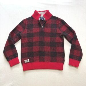 Polo Ralph Lauren Quarter Zip Sweater Kids Size M 10-12 Red Black Buffalo Plaid